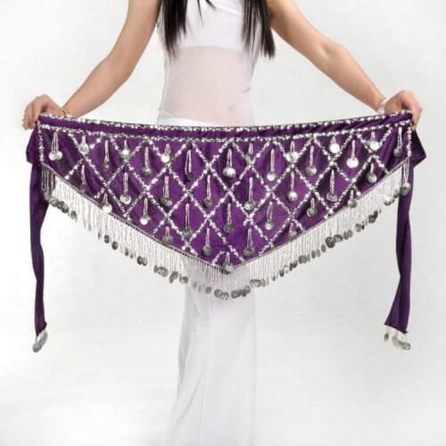 Best Selling Multi Color Coins Tassels Sequins Triangle Hip Scarf Skirt Belly Dance Costume