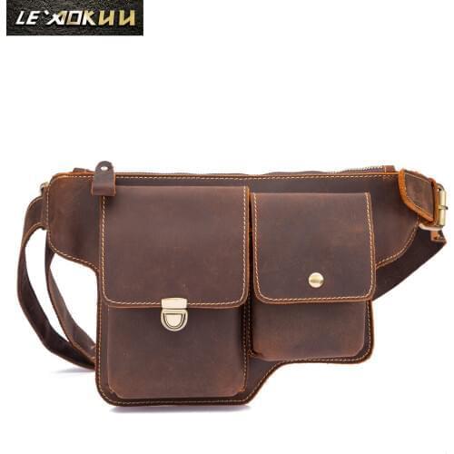 Fashion Original Leather Male Crossbody Sling Bag Design Casual Travel Phone Case Pouch Travel Fanny Waist Belt Bag Men 3015