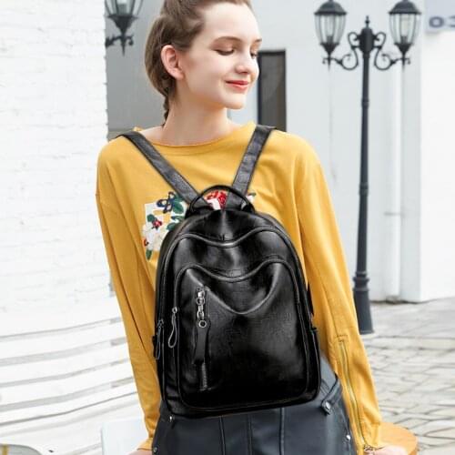 Fashion Style Women High capacBackpack PU Leather Shoulder Bag For Teenage Girls Multi-Function Bagpack Female Phone Pouch
