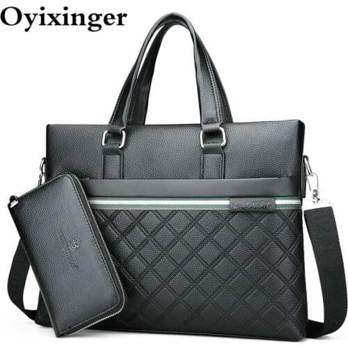 Men Handbag Set Classic Shoulder Bag Leather Bags For Man Briefcase Business Mens Classic Plaid Design Bolsos Hombre 2020 New