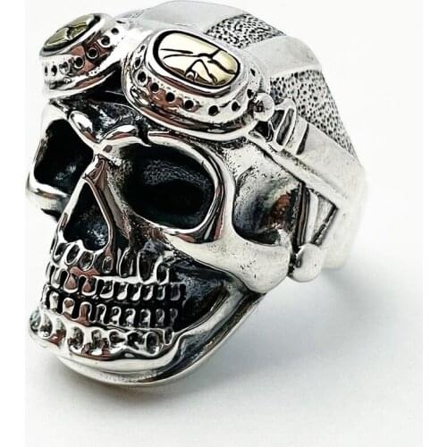 Vintage Punk Exaggerated Men Skull Ring Gothic Punk Motorcycle Rock Stainless Steel Ring Retro Party Club Accessories
