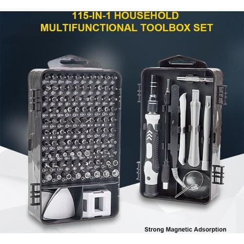 115-In-1 Household Toolbox Set with 98 Bits Multifunctional Hardware Tools for Computer Clock Repair Home Appliance Maintenance