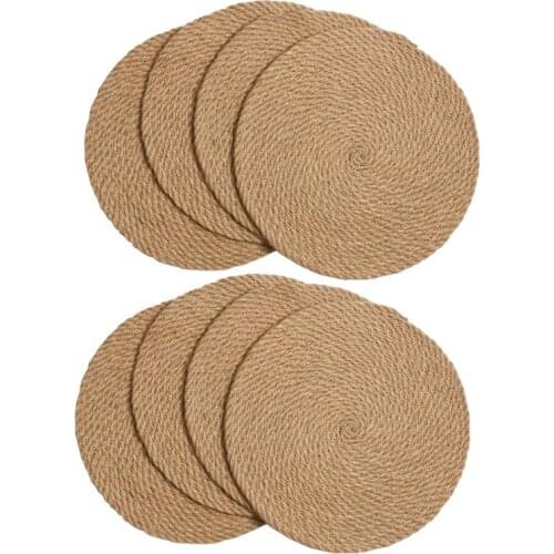 Round Braided Placemats Set of 8 Natural Jute Handmade 11.8 Inch Heat Resistant Thick Hot Pads Mats