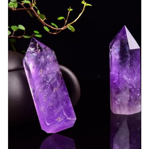 Natural Brazilian Amethyst Eight Sides Crystal Column Point Magic Wand Purple Stone