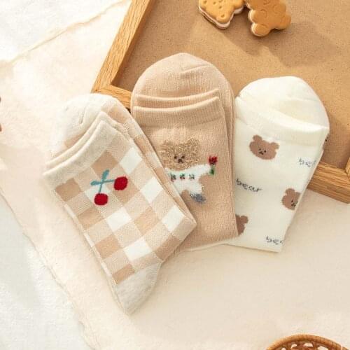 Caramella 2020 New Cartoon Animal Women Socks 3Pairs Cute Bear Girls Socks Funny Animal Party Women Socks Cotton Female Socks
