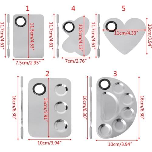 Stainless Steel Paint Palette Tray Mixing Rod Spatula Set For Nail Art Supply School Supplies Watercolor Oil Painting Makeup