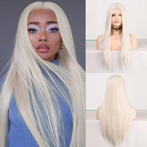 #60 Blonde Lace Front Wigs with Baby Hair Natural Hairline Silky Straight Synthetic Lace Wig for Women Soft Hair