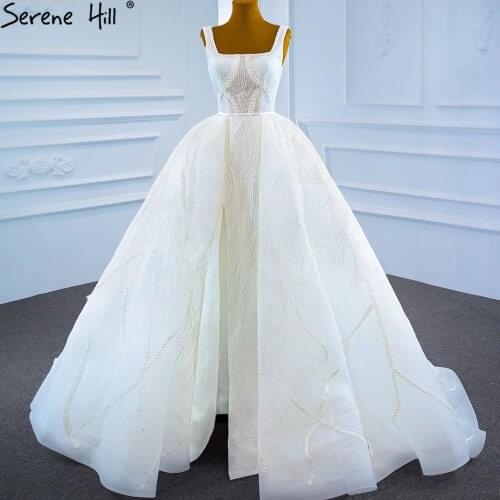 Serene Hill Ivory Luxury With Train Wedding Dresses 2021 Sparkle Beading Lace Sleeveless Sexy Bridal Dress HM67236