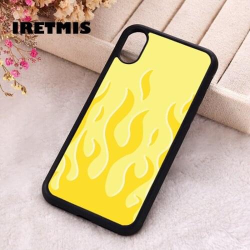 Iretmis 5 5S SE Phone Cover Case for iPhone 6 6S 7 8 Plus X Xs XR 11 12 Mini Pro Max Rubber Silicone Yellow Colored Flames Flame