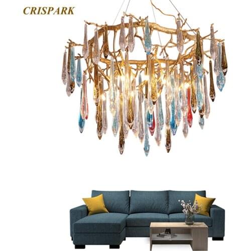 Modern Luxury Chandelier Lighting LED Colored Drop Chandeliers Copper Pendant Hanging Lamp for Living Room Restaurant