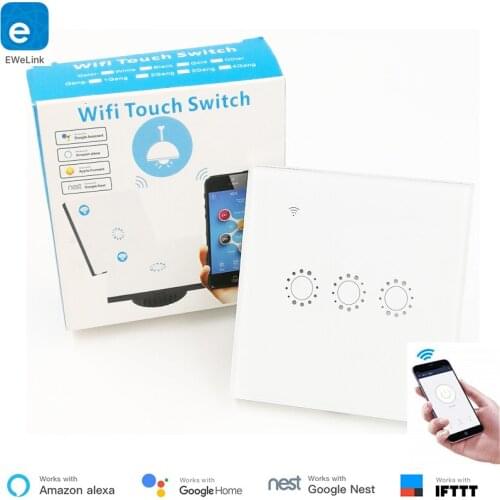 EU/UK Standard 1/2/3 Gang Type 86 WiFi Smart Wall Touch Switch eWelink App Control Glass Panel Voice Control Via Alexa Google