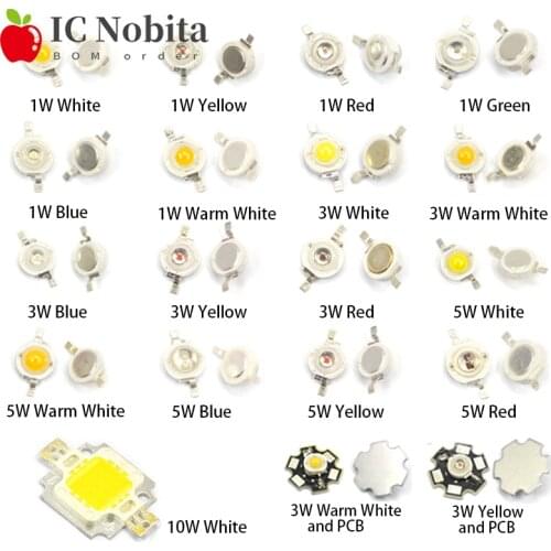 10PCS High Power LED Chip Cree Lamp Beads 1W 3W 5W 10W COB Diodes Warm Cold White Red Yellow Green Blue Aquarium Lamp Star Pcb