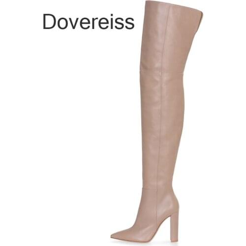 Winter Woman New Fashion Sexy Consice Shoes Pure Color Pointed Toe Chunky Heels Zipper Over The Knee Boots Big Size 46 47