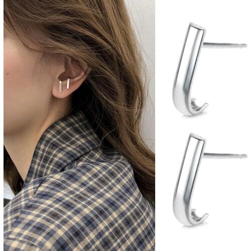 Simple 925 Sterling Silver Stud Earrings For Women brincos oorbellen pendientes Geometric Smooth Brincos Femme Bijoux
