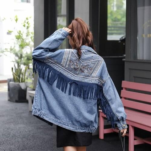 BLLOCUE 2019 Spring Autumn Streetwear Loose Short Tassel Cowboy Coat Women Female Casual Denim Jackets Jeans Coats Outwear