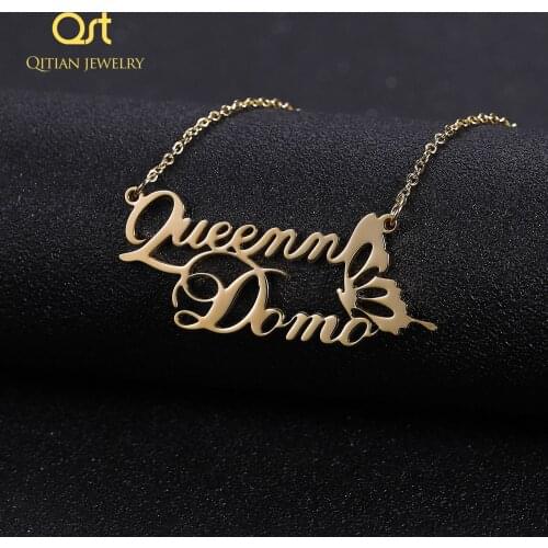 Custom Double Names Necklace Women Gift Stainless Steel Choker Do not fade Names Pendant Personalized Love Butterfly Jewelry