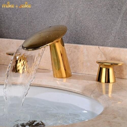 Gold bathroom swan face faucet mixer 3 hole basin faucet Tap double handle Basin Mixer Hot And Cold face basin Faucet