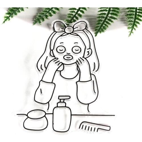 10*10 Spanish Skin Care Girl Transparent Clear Stamps Seal for DIY Scrapbooking Photo Album Decorative Clear Stamp Sheet
