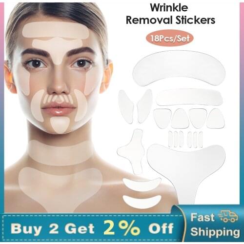 18Pcs Reusable Wrinkle Removal Stickers Face Lifting Mask Forehead Neck Eye Cheek Chin Eye Patches Anti Aging Skin Beauty Pads