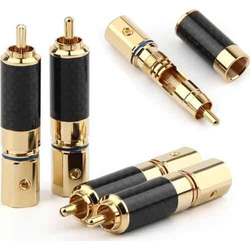 4Pcs Carbon Fiber Pure Copper RCA Audio Speaker Plug DIY Welding Wire Connector Adapter