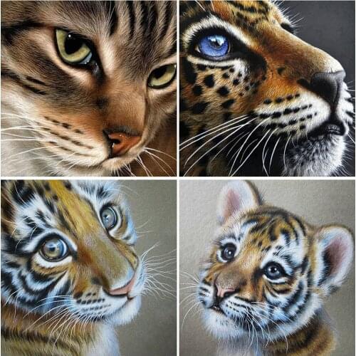 5D Diy Full Diamond Painting Cat & Tiger Face Set Cross Stitch Embroidery Diamond Mosaic Animal Art Picture of Rhinestones Gift