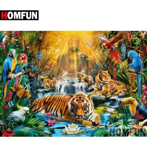 HOMFUN 5D DIY Diamond Painting Full Square/Round Drill "Tiger buddha" Embroidery Cross Stitch Mosaic Home Decor Gift A09384