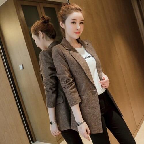 High quality Womens Casual Suit ol Office Solid Slim Fit Blazer Women Notched Formal Work Jacket Design Black gray Blazer