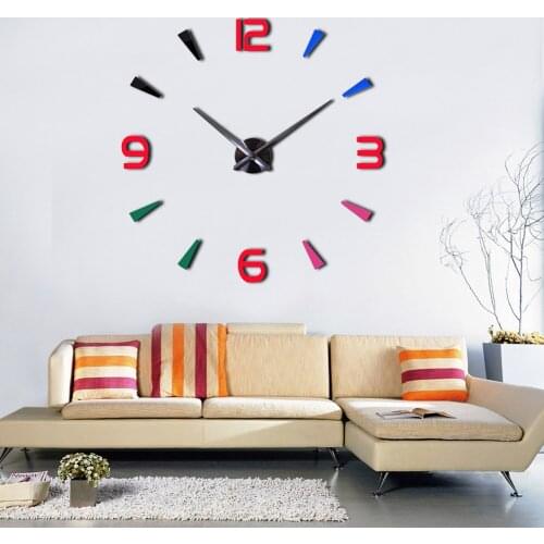 Large Wall Clock Quartz 3D DIY Big Decorative Kitchen Clocks Acrylic Mirror Stickers Oversize Wall Clock Home Letter Home Decor