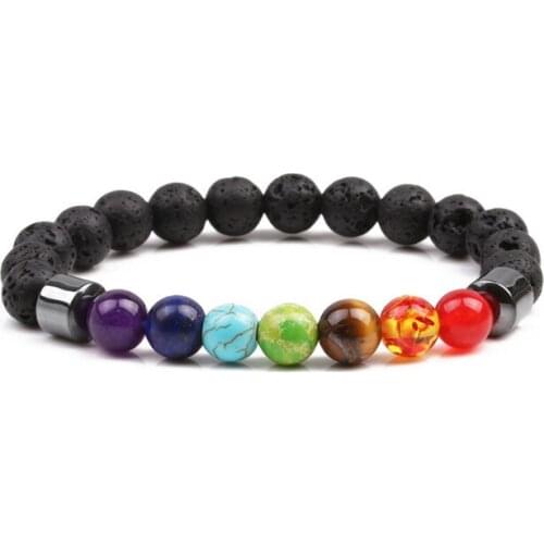 8MM Hematite Seven Charas Lava Stone Bead Bracelet DIY Aromatherapy Essential Oil Diffuser Bracelet for Men Jewelry