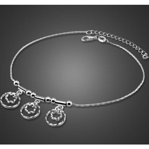 Bohemia 100% 925 Sterling Silver plum flower Anklets Women Summer Beach Barefoot Sandals Bracelet on the leg Foot Jewelry