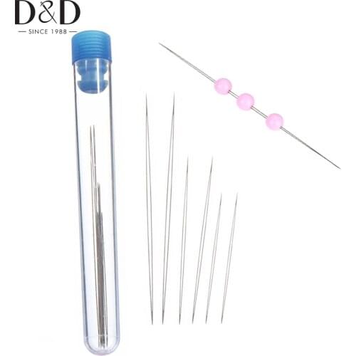 D&D 6PCs Beading Needles Big Eye Beading Craft Needles Hand Needles 2.2/ 3/ 4/ 4.5 Inches with Needle Bottle Sewing Tools