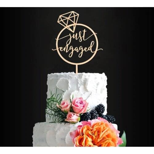 Diamond Ring Shape Wooden Just Married Wedding Cake Topper Engagement Cake Topper Cake Decorating Party Decoration