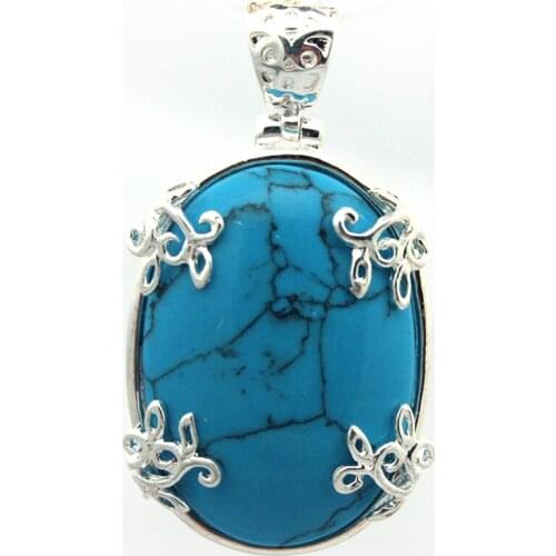 ELEGANT 925 STERLING SILVER BLUE jade AMULET NECKLACE PENDANT 35*20mm