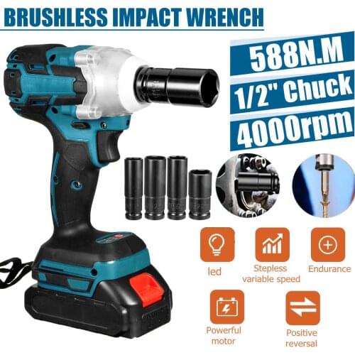 18V 588 N.M Brushless Electric Impact Wrench 1/2 inch Lithium-Ion Power Tools 4000rpm 188VF Torque for Makita Battery
