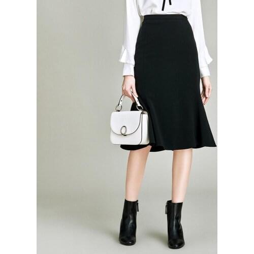 HAVVA Autumn and Winter Black Midi High Waist Ruffles Fishtail Skirt Streetwear Q40550