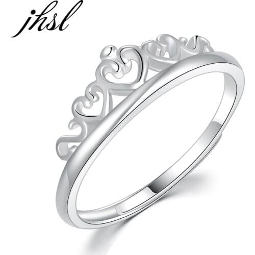JHSL Fine jewelry Real S925 Sterling Silver Rings for Women Girls Ladies Female Heart Design Size Adjustable