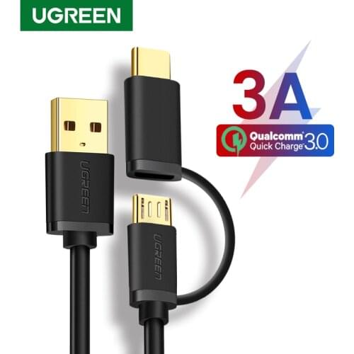 Ugreen 2 in 1 USB Type C Cable for Samsung Galaxy S20 S9 Plus Fast Charging Micro USB Cable for Xiaomi Tablet Android USB Cable