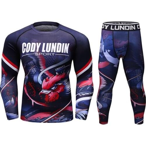 Cody Lundin 2021 Compression Shirt And Pants Sport Suit Men MMA Fitness Short Sleeve Male Gym Shirt Tracksuit Running wear