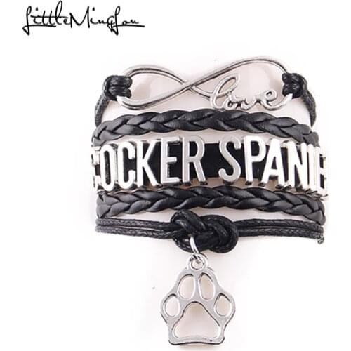 Little MingLou Infinity love Cocker Spaniel Bracelet dog paw Charm leather wrap men bracelets & bangles for Women jewelry