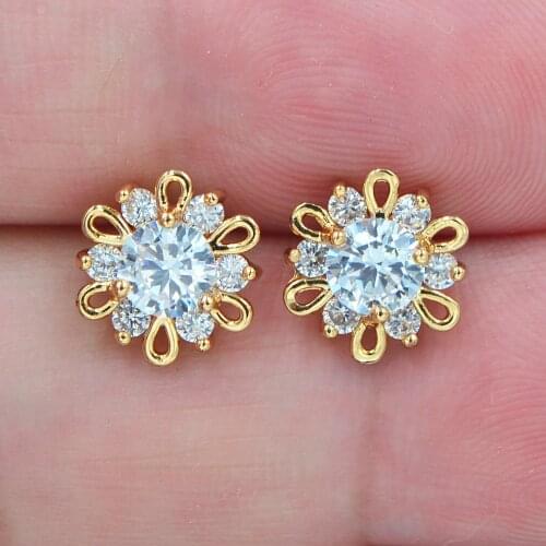 Fashion Jewelry Gold Color Clear Zircon CZ Cute Flower Stud Earrings for Women