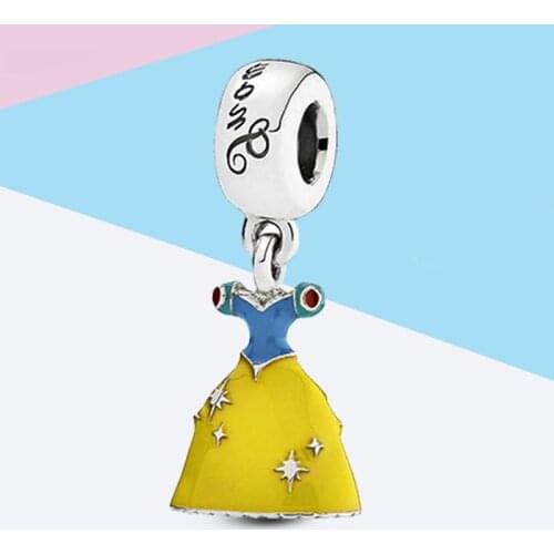 Fashion brand jewelry princess dress pendant enamel charm fit Pandora bracelet bead 925 sterling silver jewelry making for women
