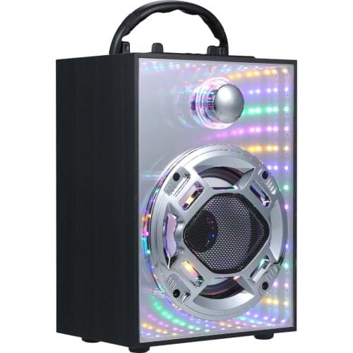Muslady Wood Karaoke System Portable Singing Machine with Disco Light FM Radio Support BT USB TF Card AUX for Party Home