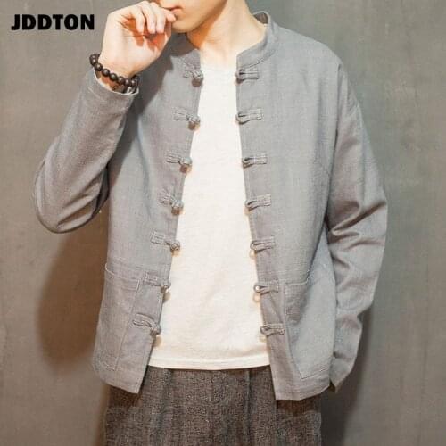 JDDTON Mens Cotton Linen Kimono Loose Cardigan Traditional Vintage Chinese Stand Collar Coat Male Jackets Casual Outerwear JE133