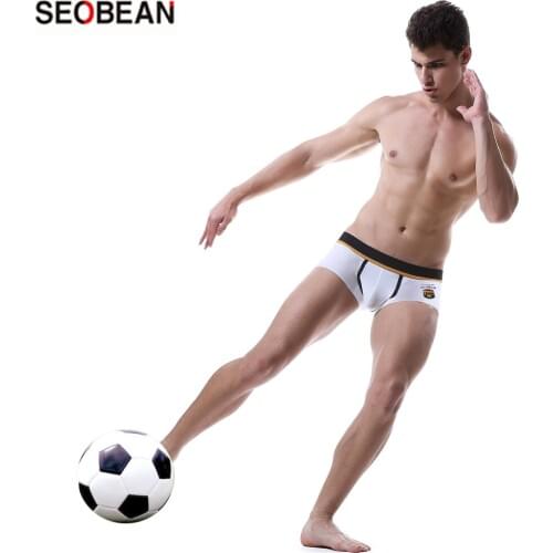 SEOBEAN New World Cup Mens Underwear U-pouch Bag Design Push Up Sexy Mens Badges Cotton Breathable Boxers