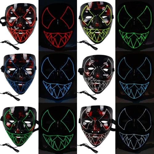 Neon Stitches LED Mask Wire Light Up Costume Scary Mask Halloween Decor Party Cosplay Props