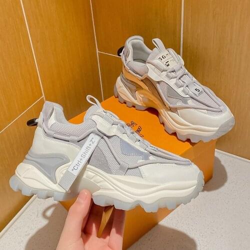 Okkdey 2021 newold fathershoe spring daddy shoes female ins tide Korean casual Harajuku style wild thick-soled white sneakers