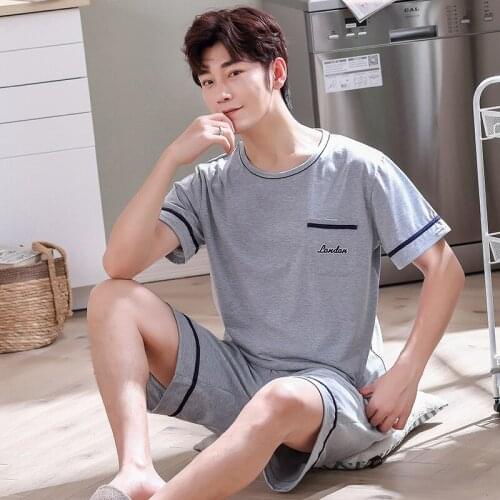 Newest Pajamas For Men Set Plus Size Soft Cotton Sleepwear Short Sleeve Sleep Home Costumes Summer Simple Nightwear 2Pieces/set