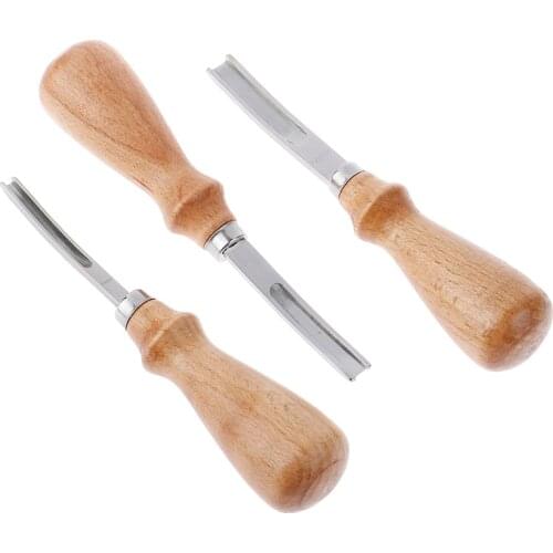 Practical DIY Leather Craft Edge Beveler Skiving Beveling Knife Cutting Hand Craft Tool with Wood Handle A4mm A6mm A8mm