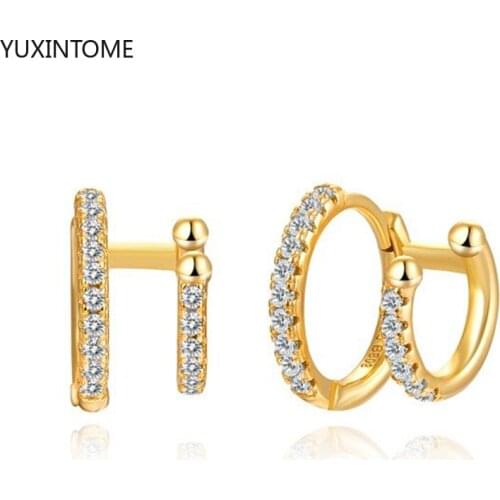 925 Sterling Silver Ear Buckle Hoop Earrings for Women Crystal Huggie Earrings Circle Punk Earring Female Fashion Jewelry Gift