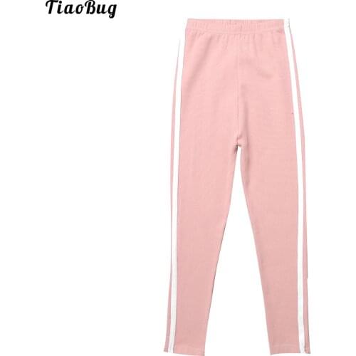 Spring Autumn Kids Girls Side Striped Cotton Leggings Stretch Pants Ankle Length Yoga Pants For Sport Running Fitness